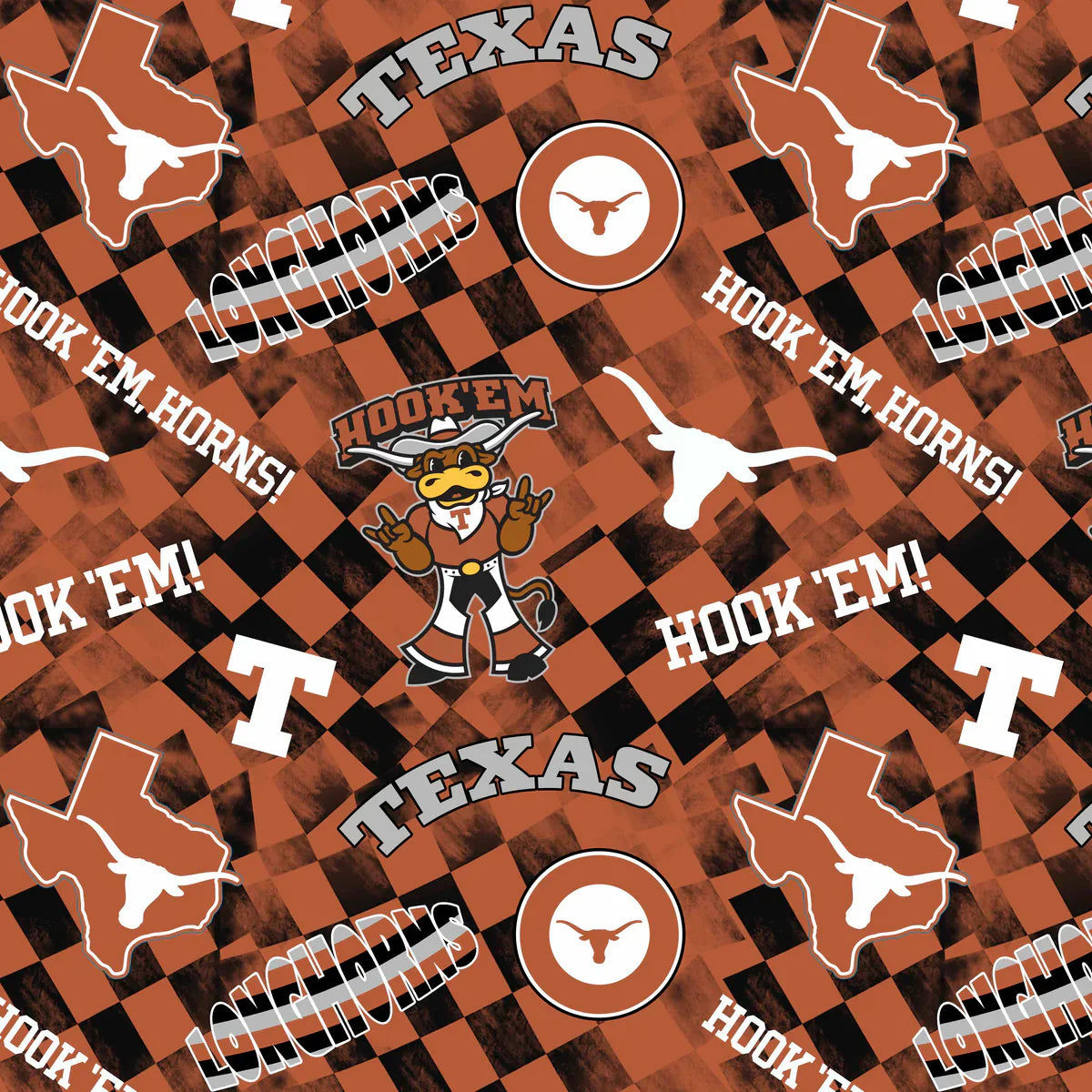 Texas Longhorns NCAA College Check Allover Sykel Cotton Fabric TX-1370