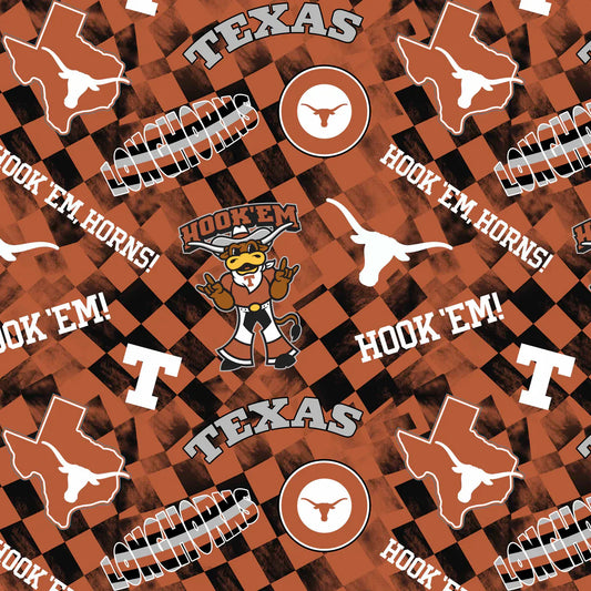 Texas Longhorns NCAA College Check Allover Sykel Cotton Fabric TX-1370