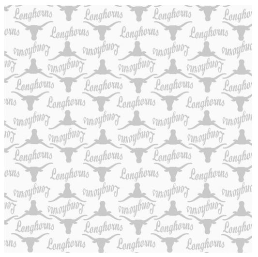 Texas Longhorns NCAA College White on White Mini Pigment Print Sykel Enterprises Cotton Fabric TX-1393-W