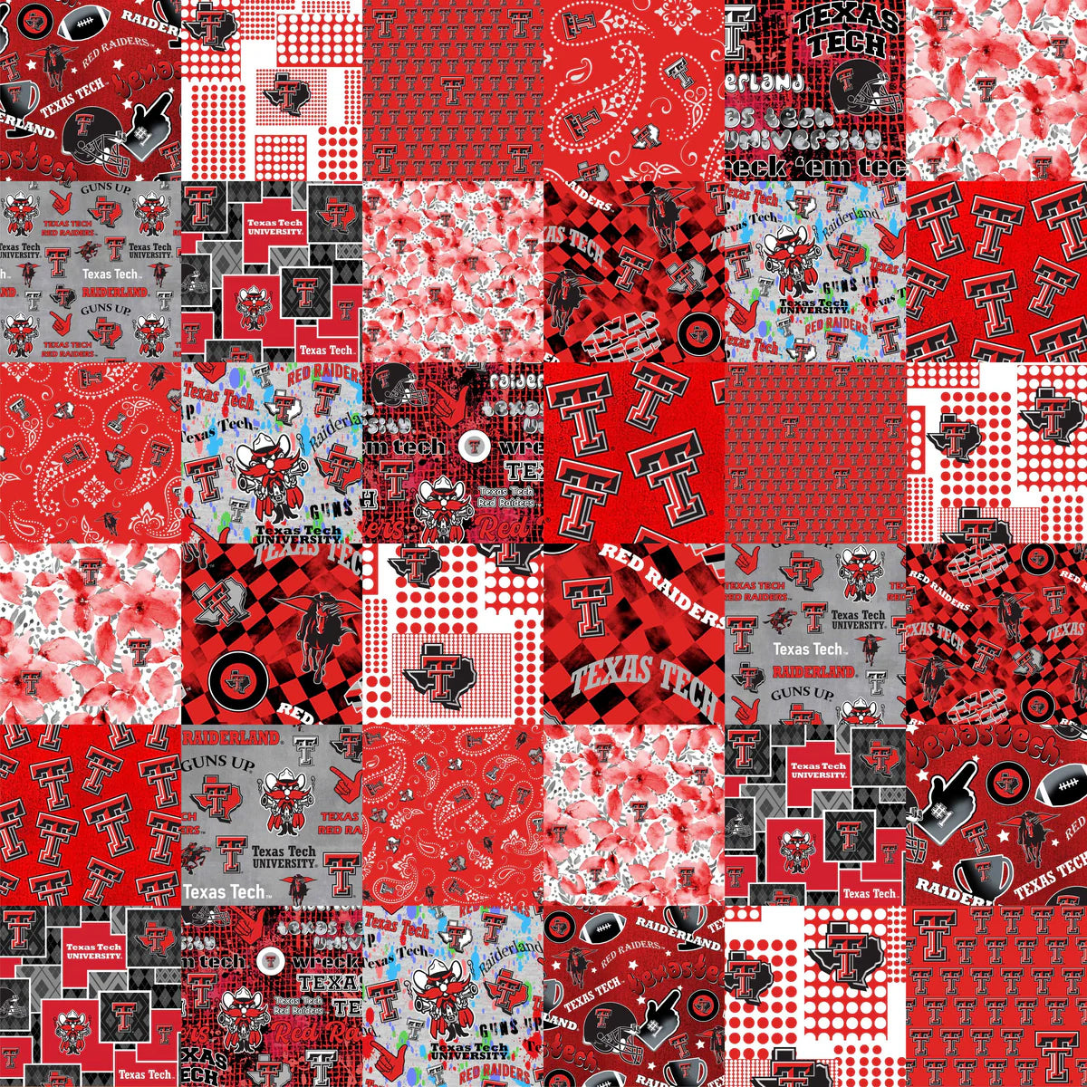 Texas Tech Red Raiders NCAA College Cheater Quilt Allover 60" Sykel Cotton Fabric TT-1363