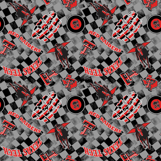 Texas Tech Red Raiders NCAA College Checks Gray Sykel Enterprises Canvas Duck Cloth Cotton Fabric TT-1380-GRAY