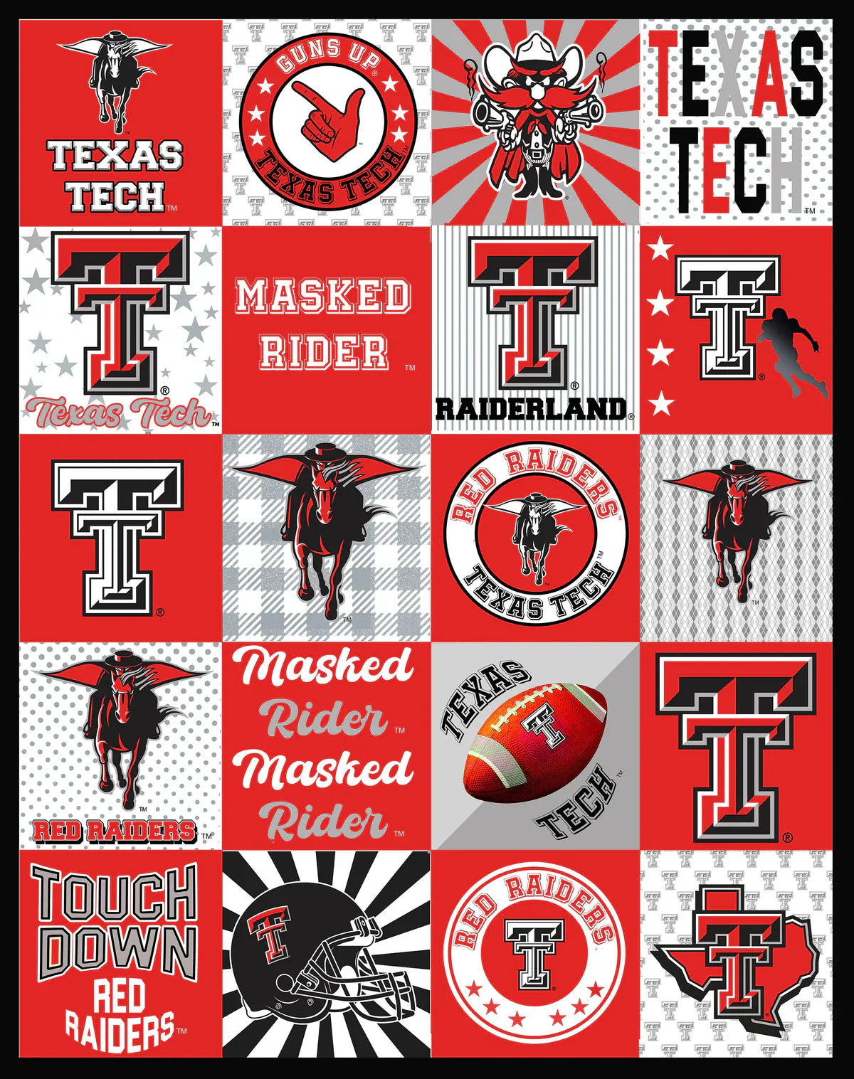Texas Tech Red Raiders NCAA Collegiate T-Shirt Panel 60" Sykel Polyester Minky Fabric TT-1362