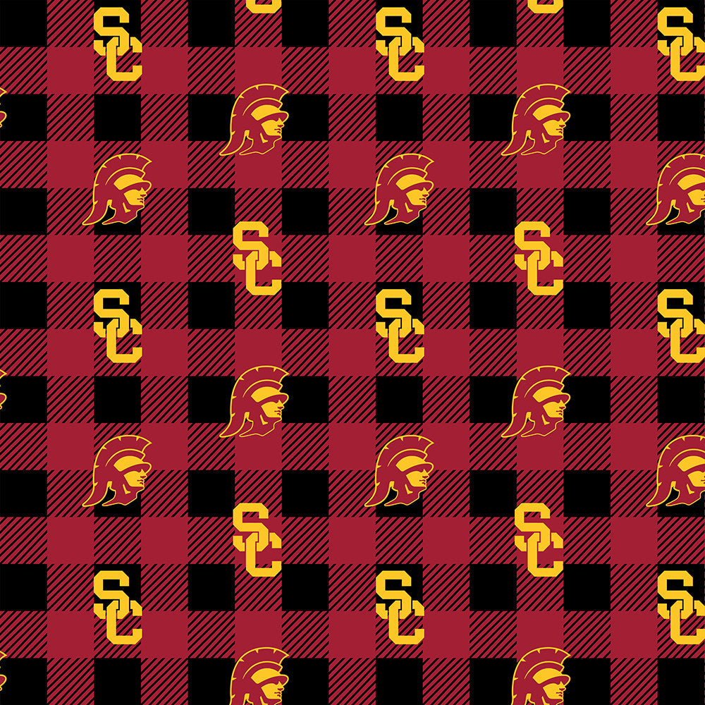 University of Southern California Trojans NCAA College Buffalo Plaid Sykel Enterprises Polyester FLEECE Fabric USC-1190