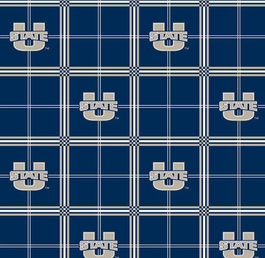 Utah State Aggies NCAA College Plaid Sykel Enterprises Cotton Flannel Fabric USU-023