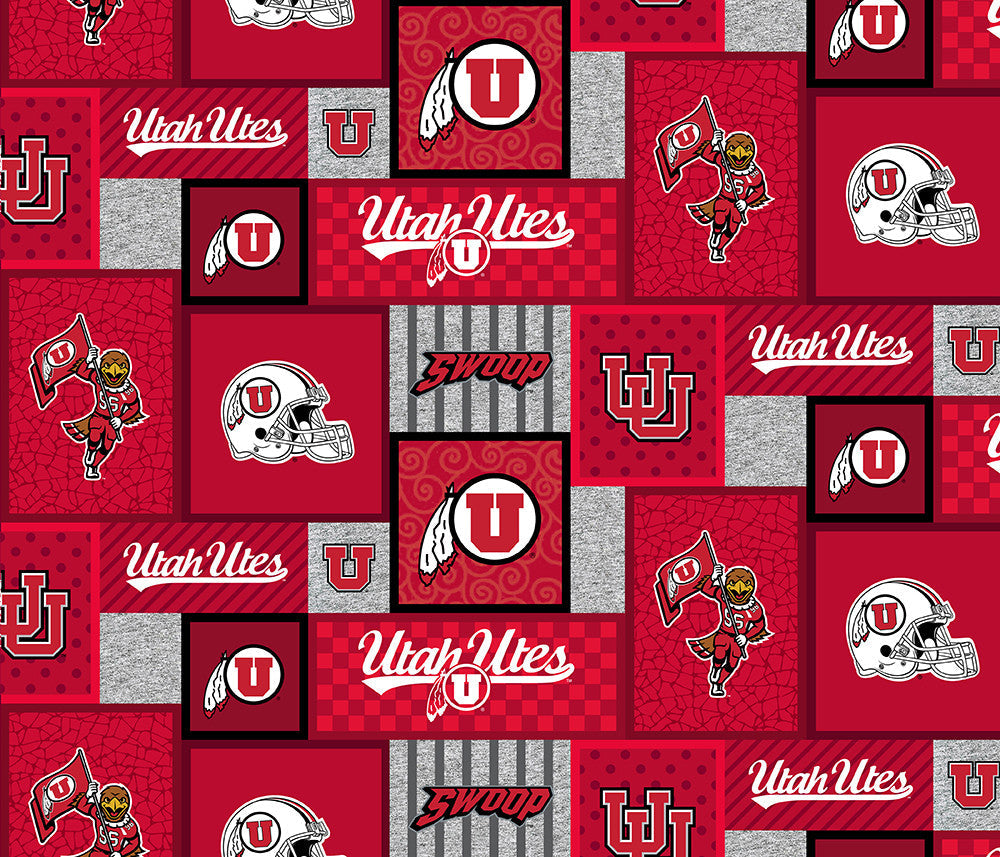 Utah Utes NCAA College Patch Sykel Enterprises Polyester Fleece Fabric UTA-1177
