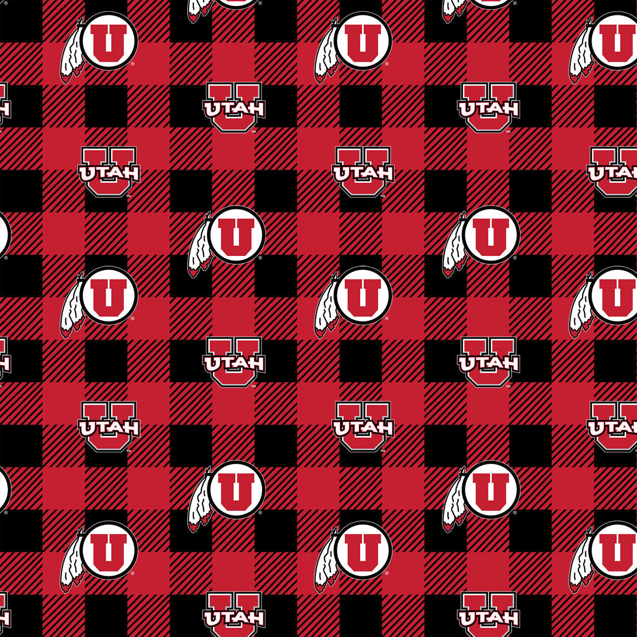 Utah Utes NCAA College Buffalo Plaid Sykel Enterprises Polyester Fleece Fabric UTA-1190