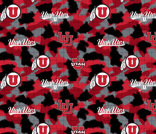 Utah Utes NCAA College Digital Logo Sykel Enterprises Cotton Flannel Fabric UTA-1230
