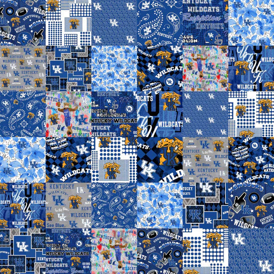 Kentucky Wildcats NCAA College Cheater Quilt Allover 60" Sykel Cotton Fabric KY-1363