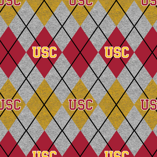University of Southern California Trojans NCAA College Heather Argyle Sykel Enterprises Polyester FLEECE Fabric USC-1148