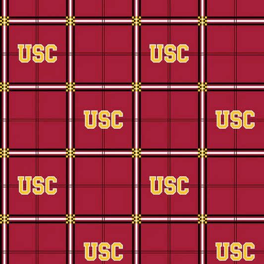 University of Southern California Trojans NCAA College Plaid Sykel Enterprises Cotton Flannel Fabric USC-023