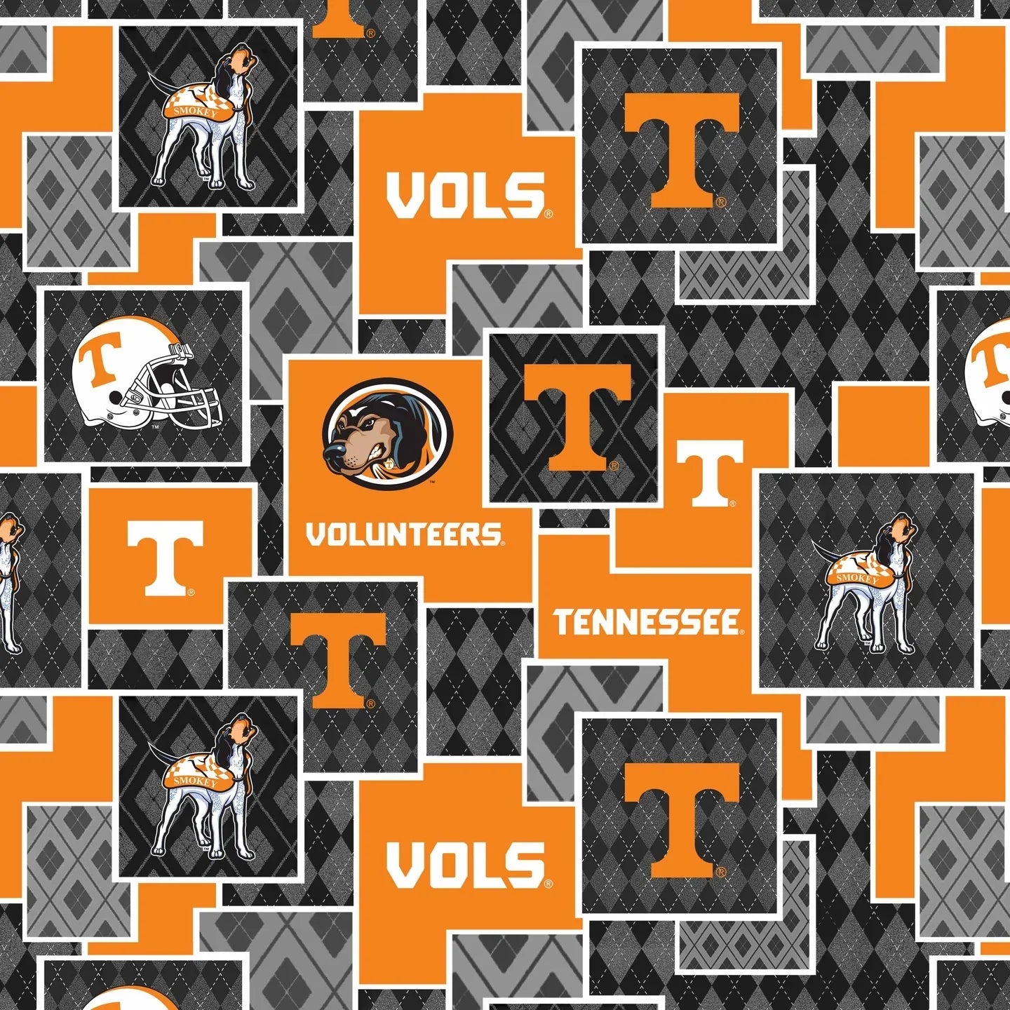 Tennesse Vols NCAA College Argyle Boxes Sykel Cotton Fabric TEN-1371