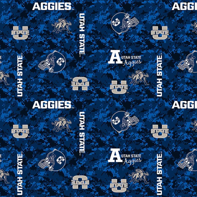 Utah State Aggies NCAA College Digital Camo Sykel Enterprises Polyester Fleece Fabric USU-1122