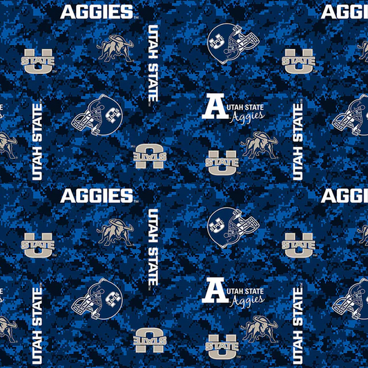 Utah State Aggies NCAA College Digital Camo Sykel Enterprises Polyester Fleece Fabric USU-1122