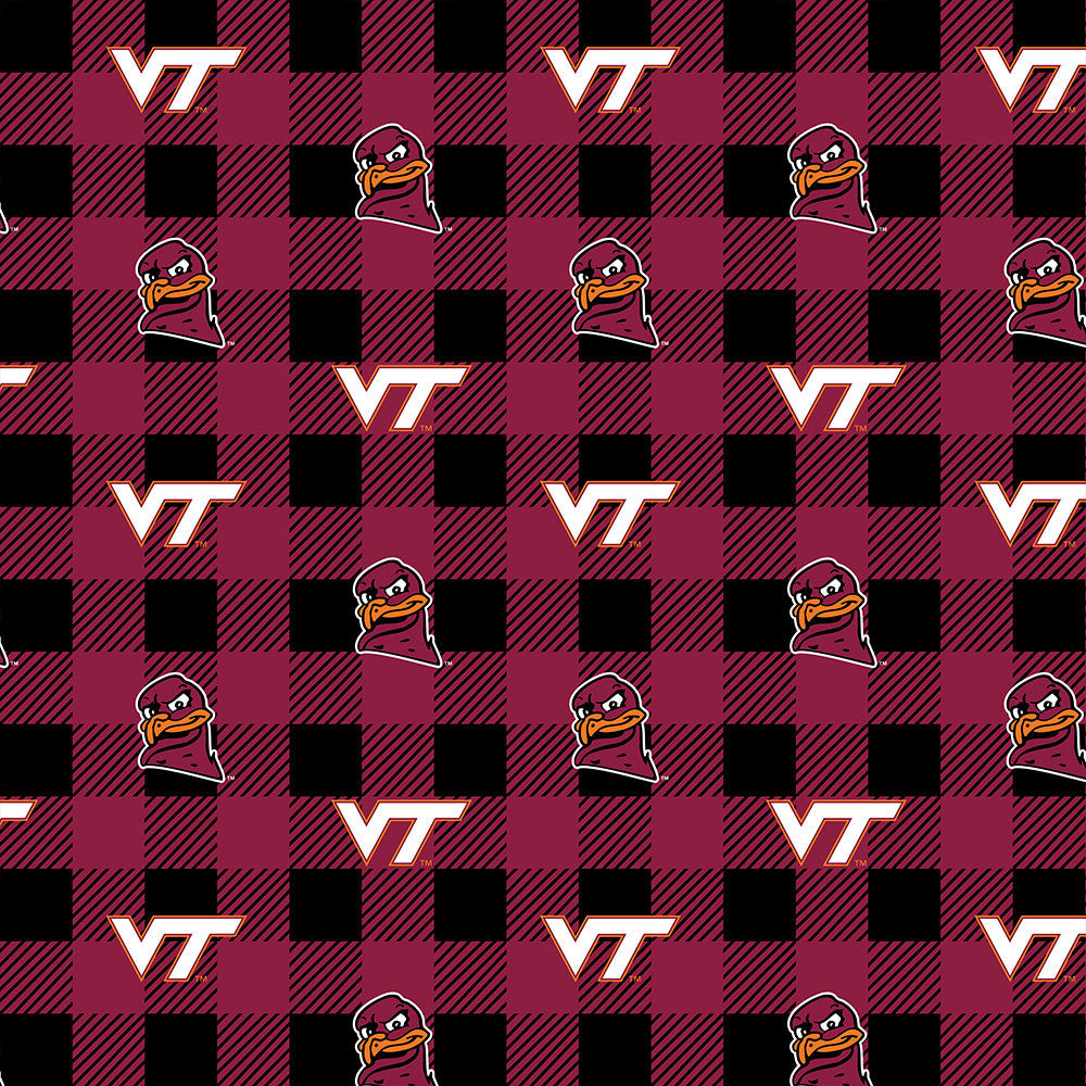 Virginia Tech Hokies NCAA College Buffalo Plaid Sykel Enterprises Polyester Fleece Fabric VT-1190