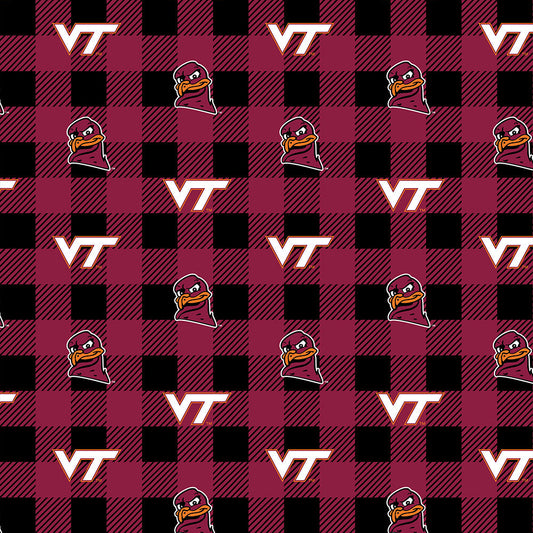 Virginia Tech Hokies NCAA College Buffalo Plaid Sykel Enterprises Polyester Fleece Fabric VT-1190
