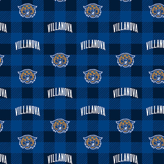 Villanova Wildcats NCAA College Buffalo Plaid Sykel Enterprises Polyester Fleece Fabric VU-1190