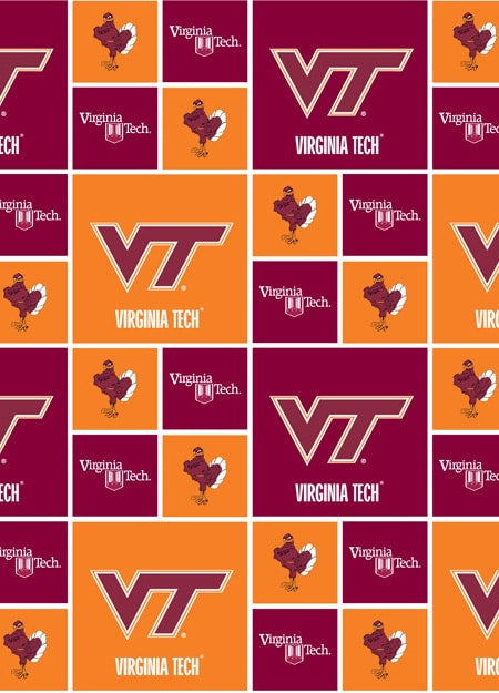 Virginia Tech Hokies NCAA College VT Box Sykel Cotton Fabric VT-020