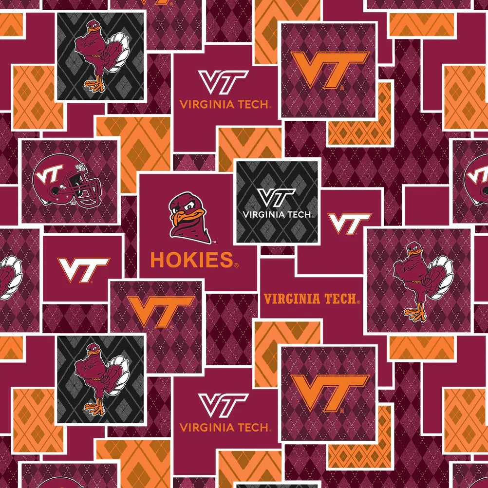 Virginia Tech Hokies NCAA College Argyle Boxes Sykel Cotton Fabric VT-1371