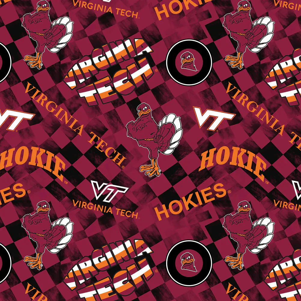 Virginia Tech Hokies NCAA College Check Allover Sykel Cotton Fabric VT-1370