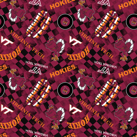 Virginia Tech Hokies NCAA College Checks Wine Sykel Enterprises Canvas Duck Cloth Cotton Fabric VT-1380-WINE