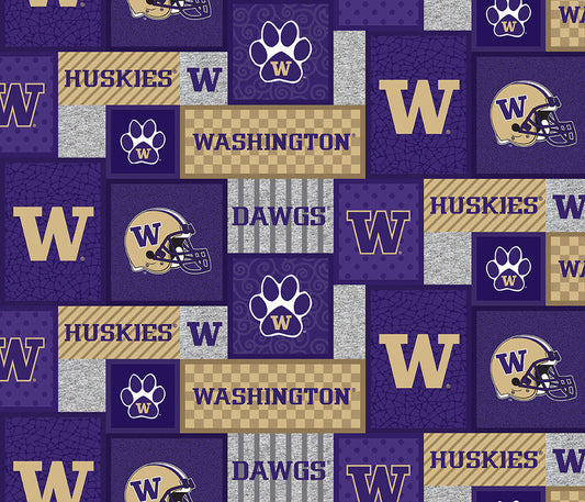 Washington Huskies (Dawgs) NCAA College Patch Sykel Enteprises Polyester Fleece Fabric WA-1177