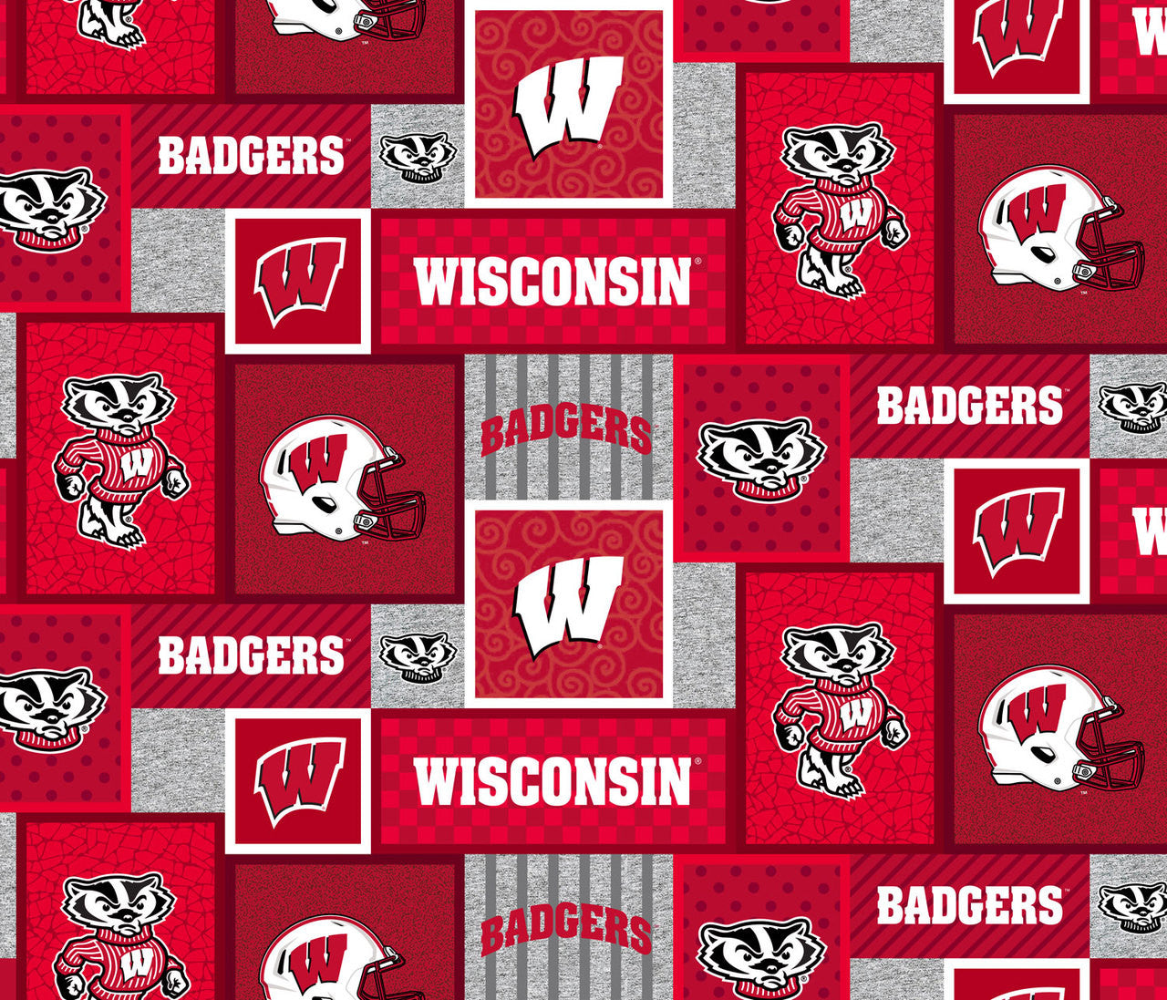 Wisconsin Badgers NCAA College Patch Sykel Enterprises Polyester Fleece Fabric WIS-1177