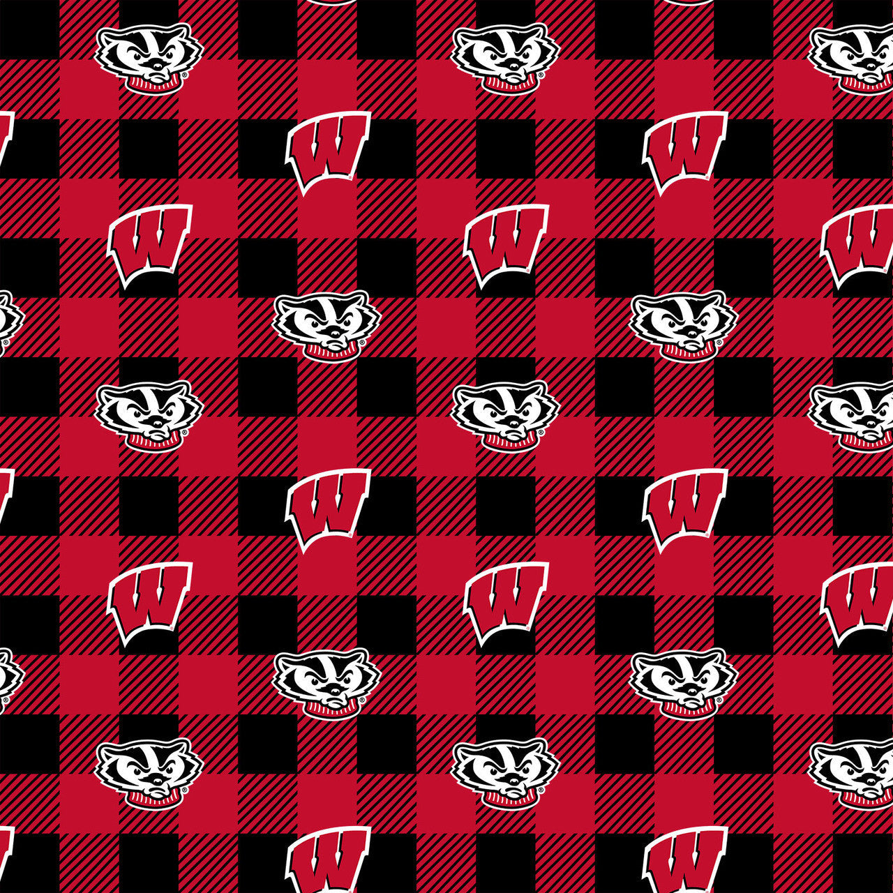Wisconsin Badgers NCAA College Buffalo Plaid Sykel Enterprises Polyester Fleece Fabric WIS-1190