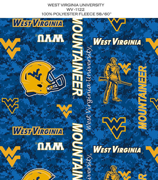 West Virginia Mountaineers NCAA College Digital Camo Sykel Enterprises Polyester Fleece Fabric WV-1122
