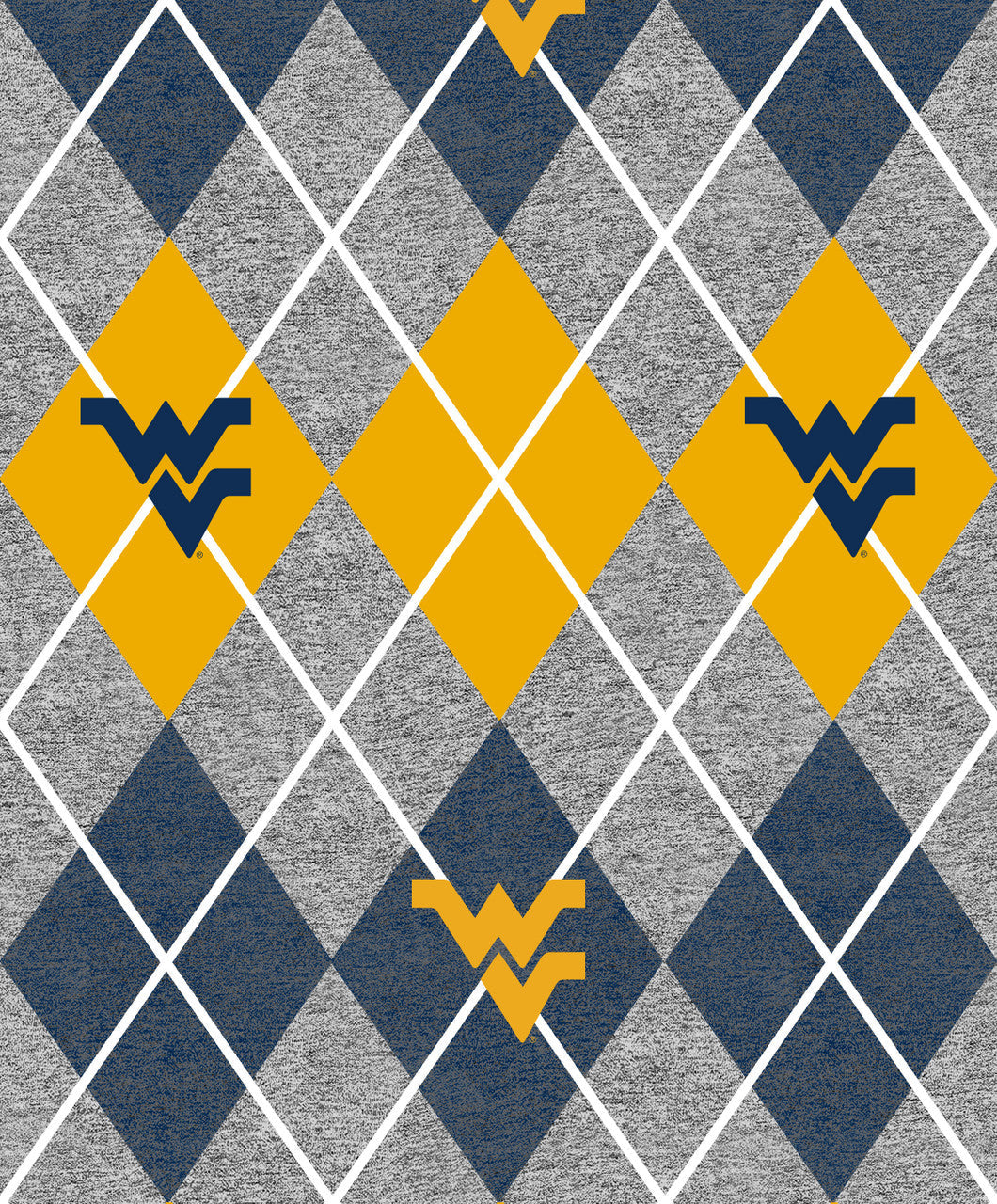 West Virginia Mountaineers NCAA College Heather Argyle Sykel Enterprises Polyester Fleece Fabric WV-1148