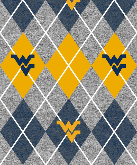 West Virginia Mountaineers NCAA College Heather Argyle Sykel Enterprises Polyester Fleece Fabric WV-1148