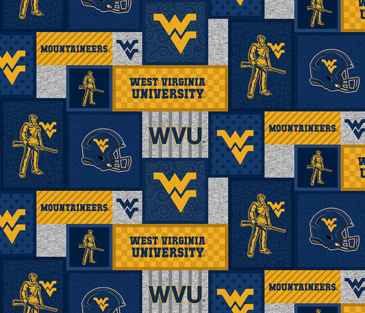 West Virginia Mountaineers NCAA College Patch Sykel Enterprises Polyester Fleece Fabric WV-1177