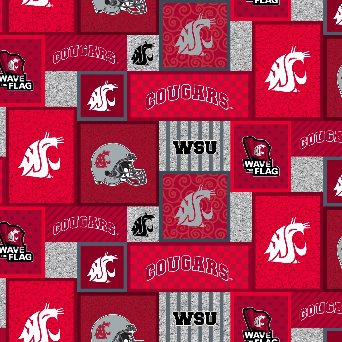 Washington State Cougars NCAA College Patch Sykel Enterprises Polyester Fleece Fabric WAST-1177