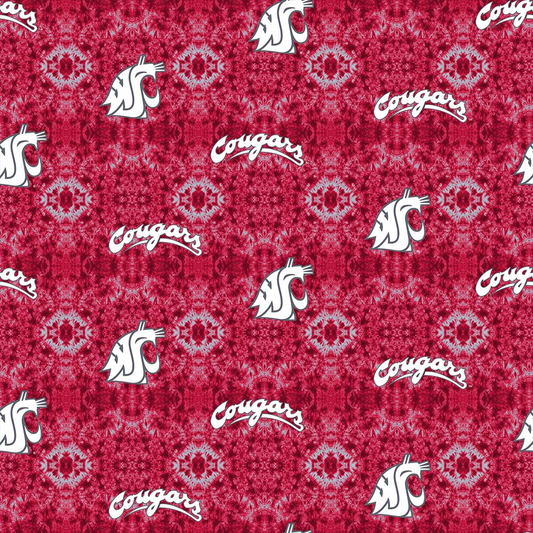 Washington State Cougars NCAA College Tie Dye Sykel Enterprises Cotton Flannel Fabric WAST-1191