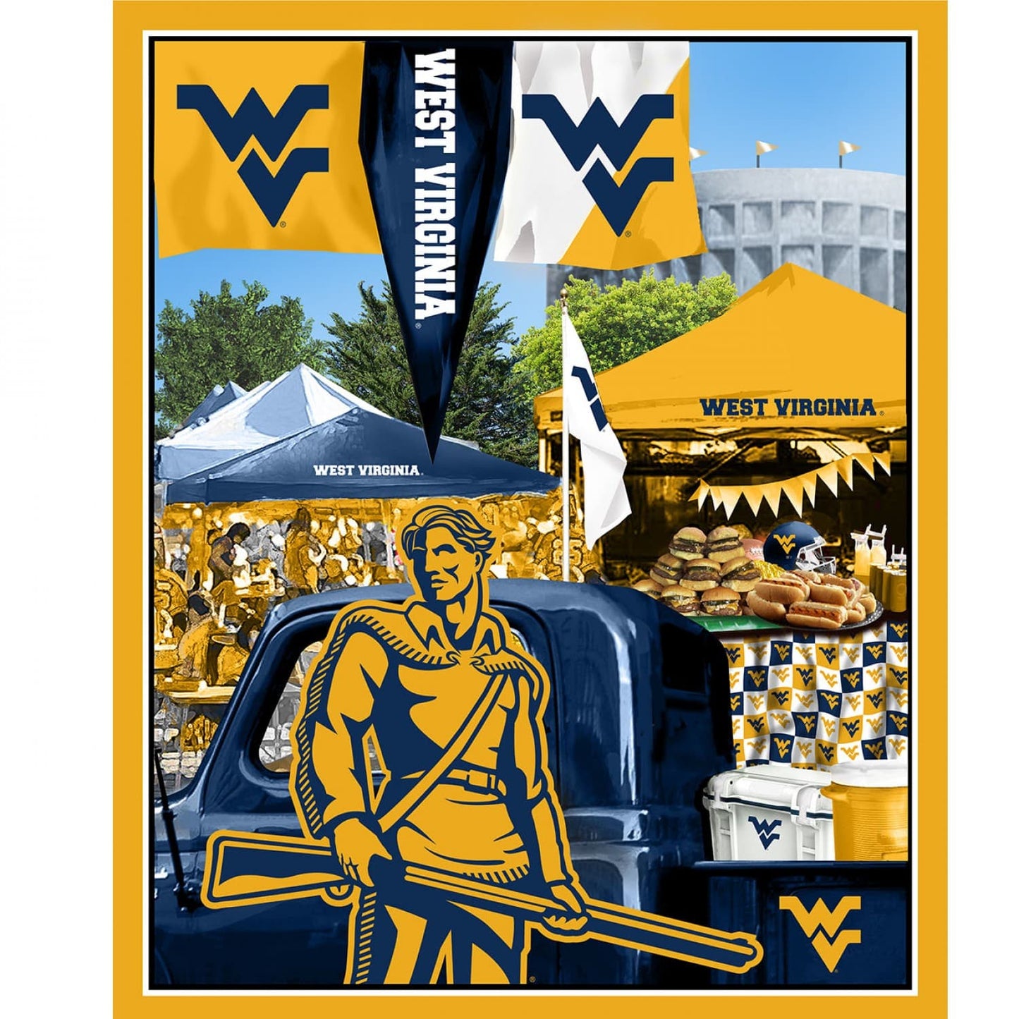 West Virginia Mountaineers NCAA College Tailgate Panel Sykel Cotton Fabric WV-1157