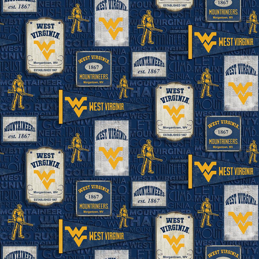 West Virginia Mountaineers NCAA College Vintage Pennant Sykel Cotton Fabric WV-1267