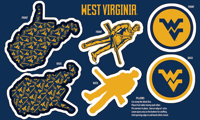 West Virginia Mountaineers NCAA Collegiate Pillow Project 36"x60" Sykel Polyester Minky Fabric WV-1359