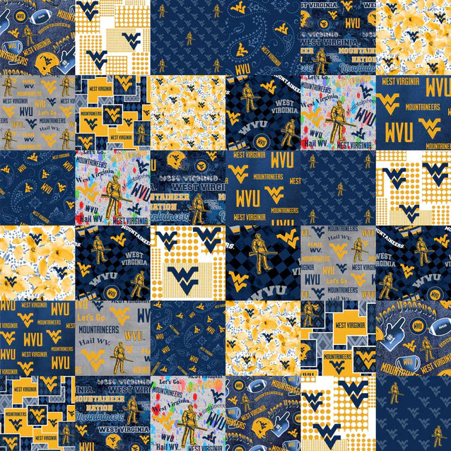 West Virginia Mountaineers NCAA College Cheater Quilt 60" Sykel Cotton Fabric WV-1363