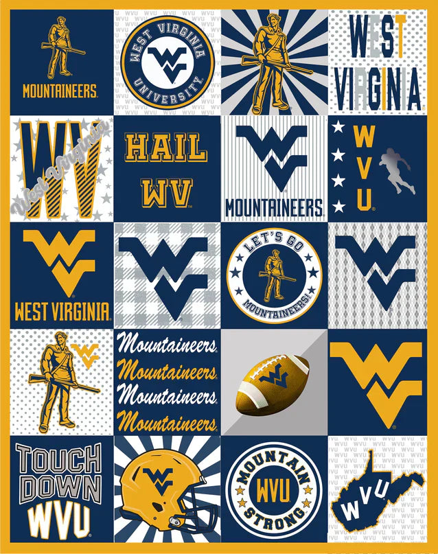 West Virginia Mountaineers NCAA Collegiate T-Shirt Panel 60" Sykel Polyester Minky Fabric WV-1362