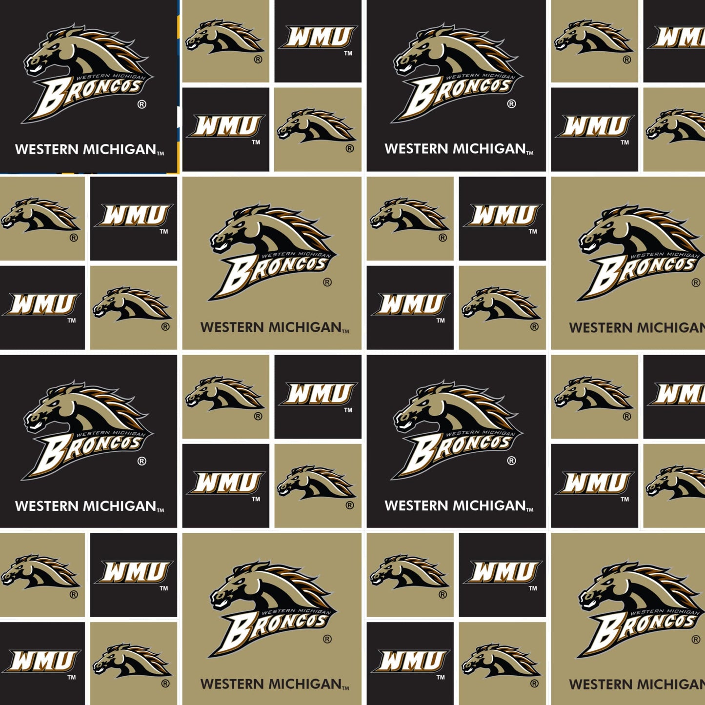 Western Michigan Broncos NCAA College Box Sykel Cotton Fabric WMCHG-020