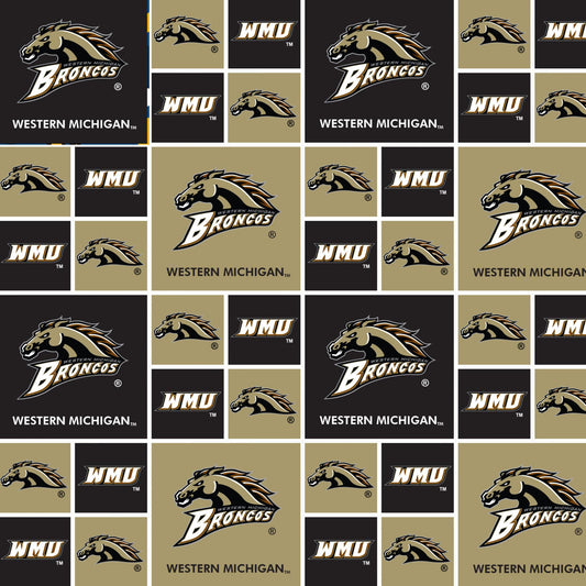 Western Michigan Broncos NCAA College Box Sykel Cotton Fabric WMCHG-020