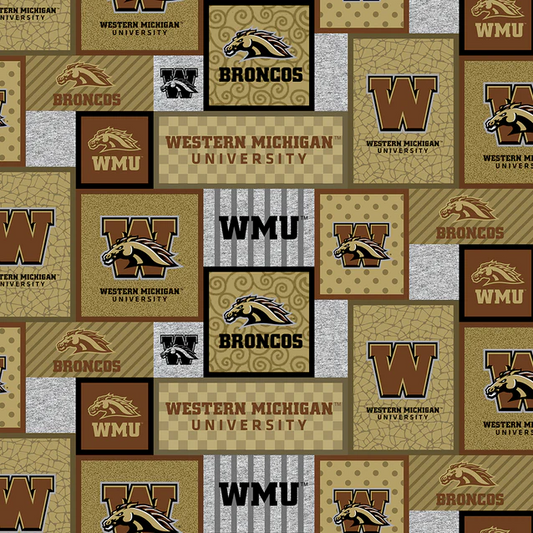 Western Michigan Broncos NCAA College Patch Sykel Enterprises Polyester Fleece Fabric WMCHG-1177