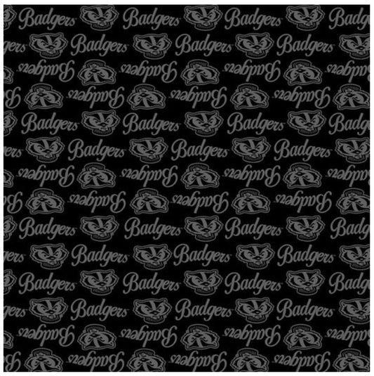 Wisconsin Badgers NCAA College Black on Black Mini Pigment Print Sykel Enterprises Cotton Fabric WIS-1393-BL