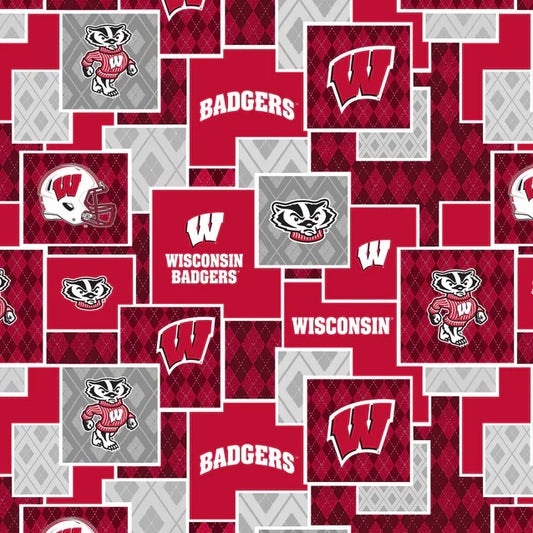Wisconsin Badgers NCAA College Argyle Boxes Sykel Cotton Fabric WIS-1371
