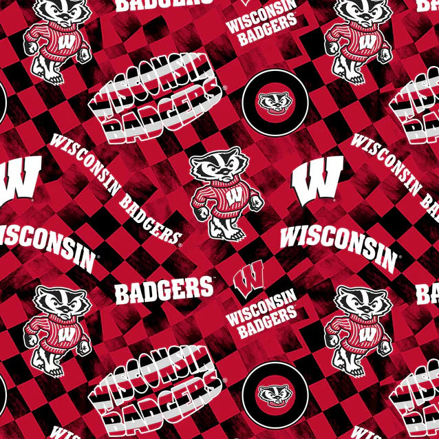 Wisconsin Badgers NCAA College Check Allover Sykel Cotton Fabric WIS-1370