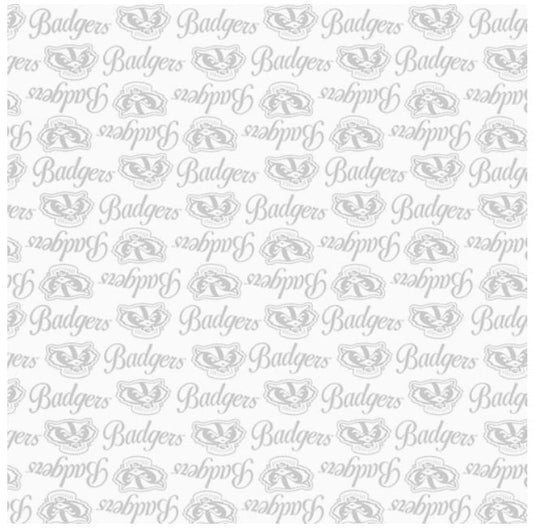 Wisconsin Badgers NCAA College White on White Mini Pigment Print Sykel Enteprises Cotton Fabric WIS-1393-W