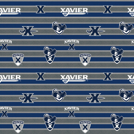 Xavier Musketeers NCAA College Polo Stripe Sykel Enterprises Polyester Fleece Fabric XAV-1151