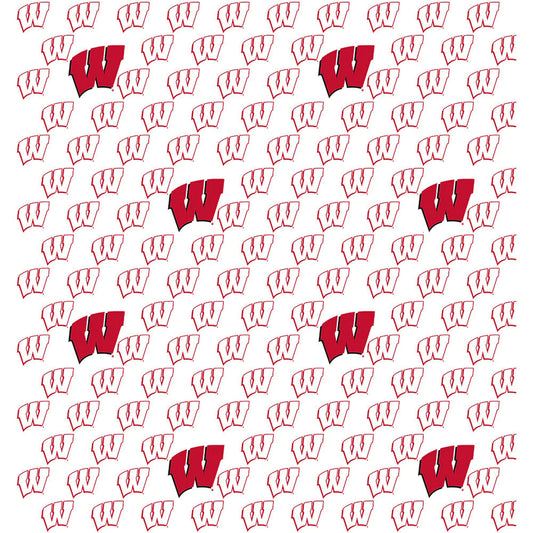 Wisconsin Badgers NCAA College White Block Letter Sykel Cotton Fabric WIS-1328
