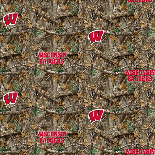 Wisconsin Badgers NCAA College Realtree Camo Cotton Fabric WIS-1163