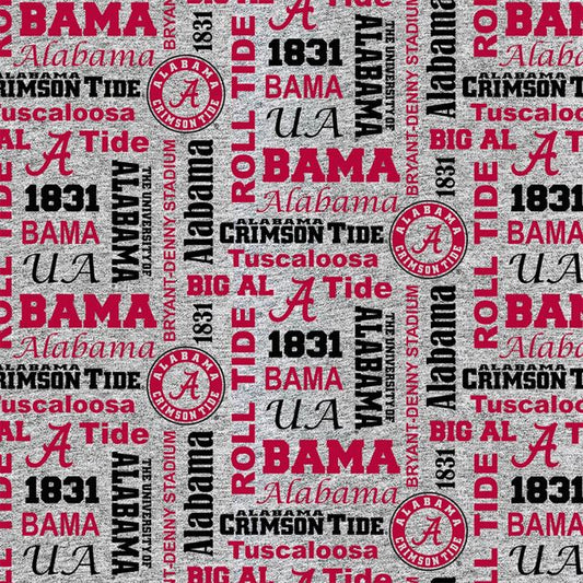 Alabama Crimson Tide NCAA College Bama Heather Verbiage Wording FLEECE Sykel Fabric AL-1162