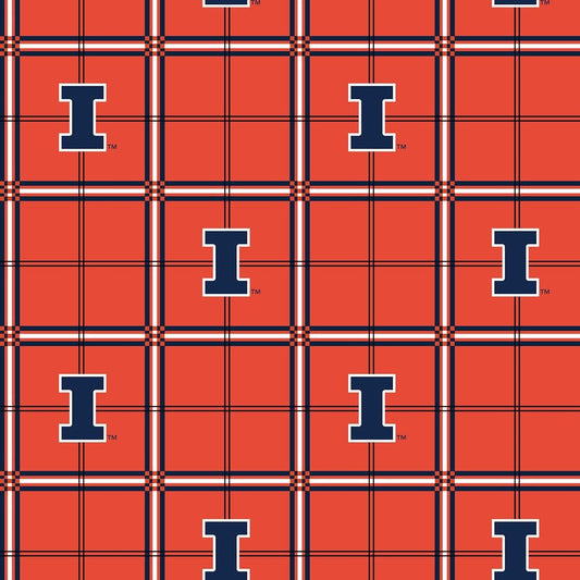 Illinois Fighting Illini NCAA College Plaid Sykel FLANNEL Fabric ILL-023